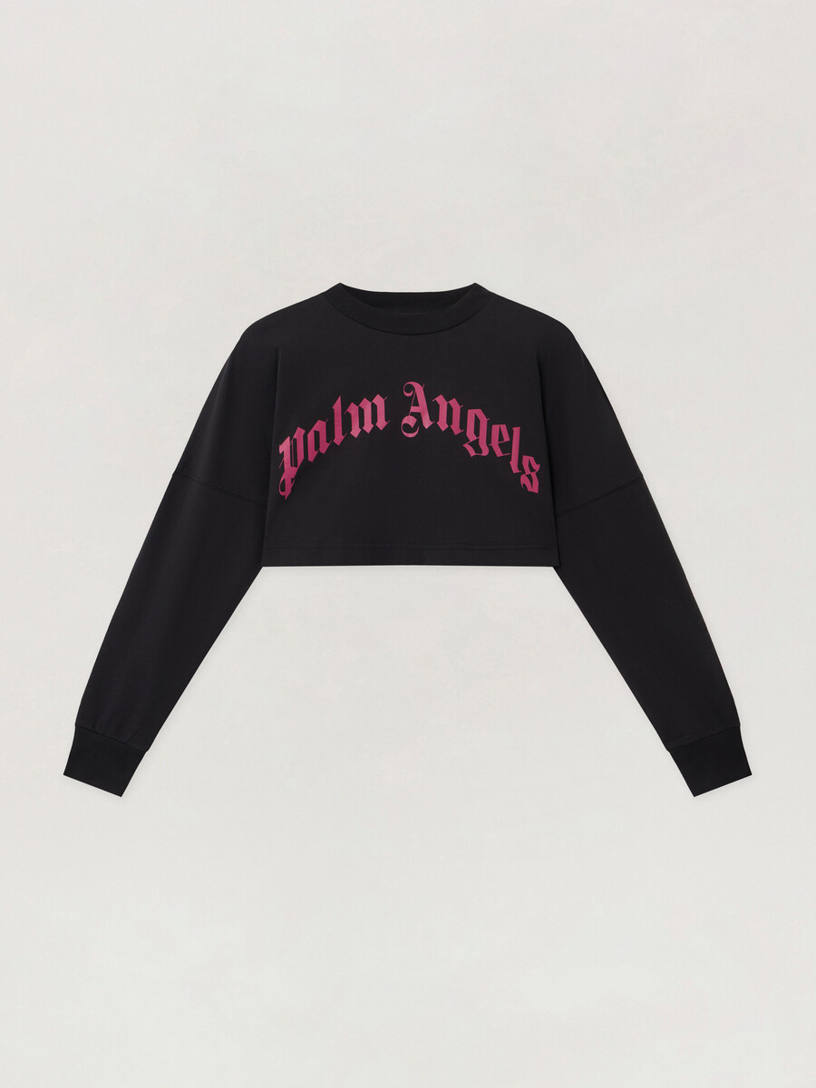 camiseta corta de manga larga con logotipo curvo