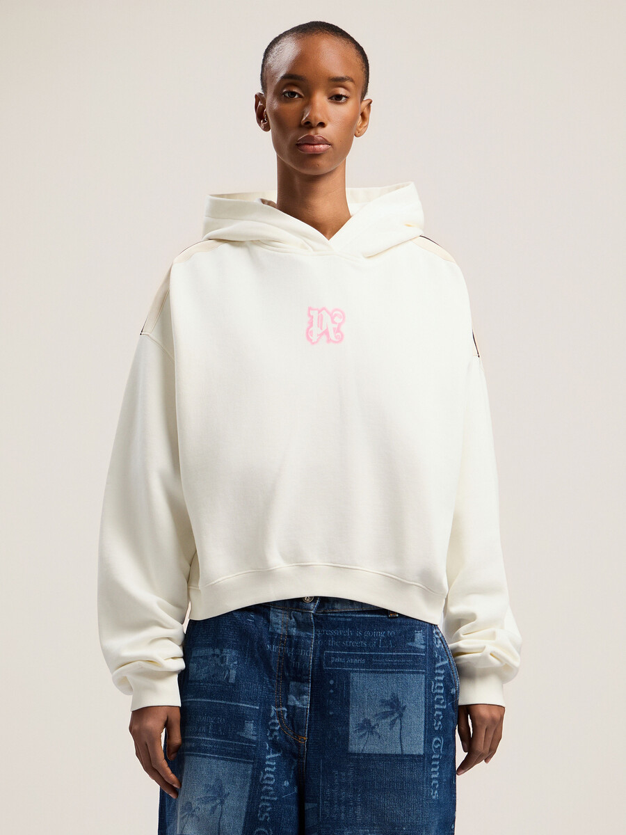 sudadera corta con capucha de neón y logotipo clásico