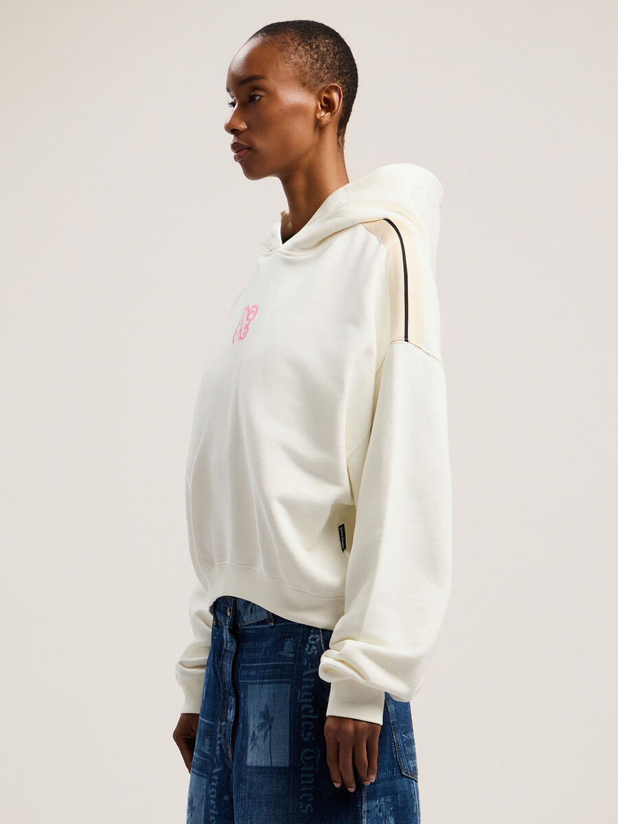 sudadera corta con capucha de neón y logotipo clásico