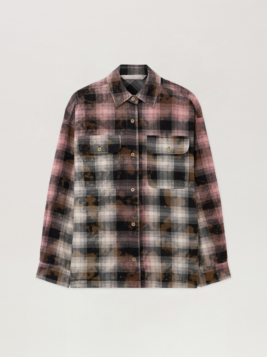 camisa a cuadros revestida con logotipo curvo